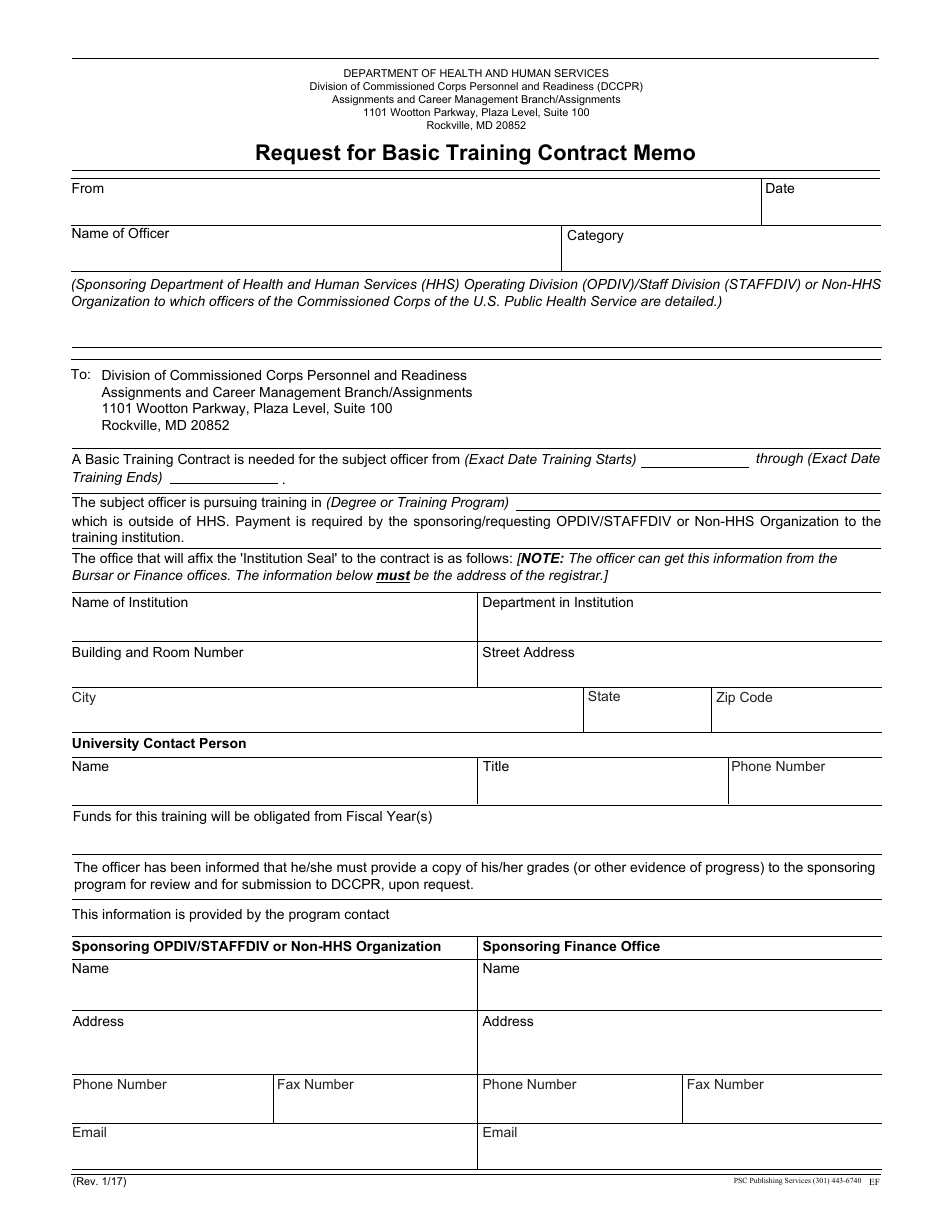 Form 443-6740 Request for Basic Training Contract Memo, Page 1