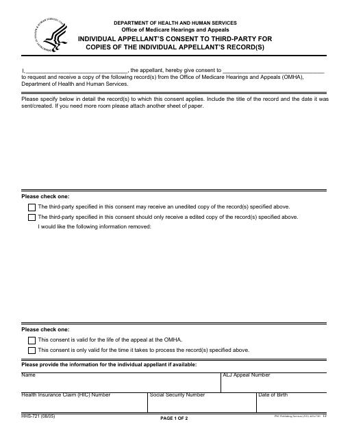 Form HHS-721  Printable Pdf