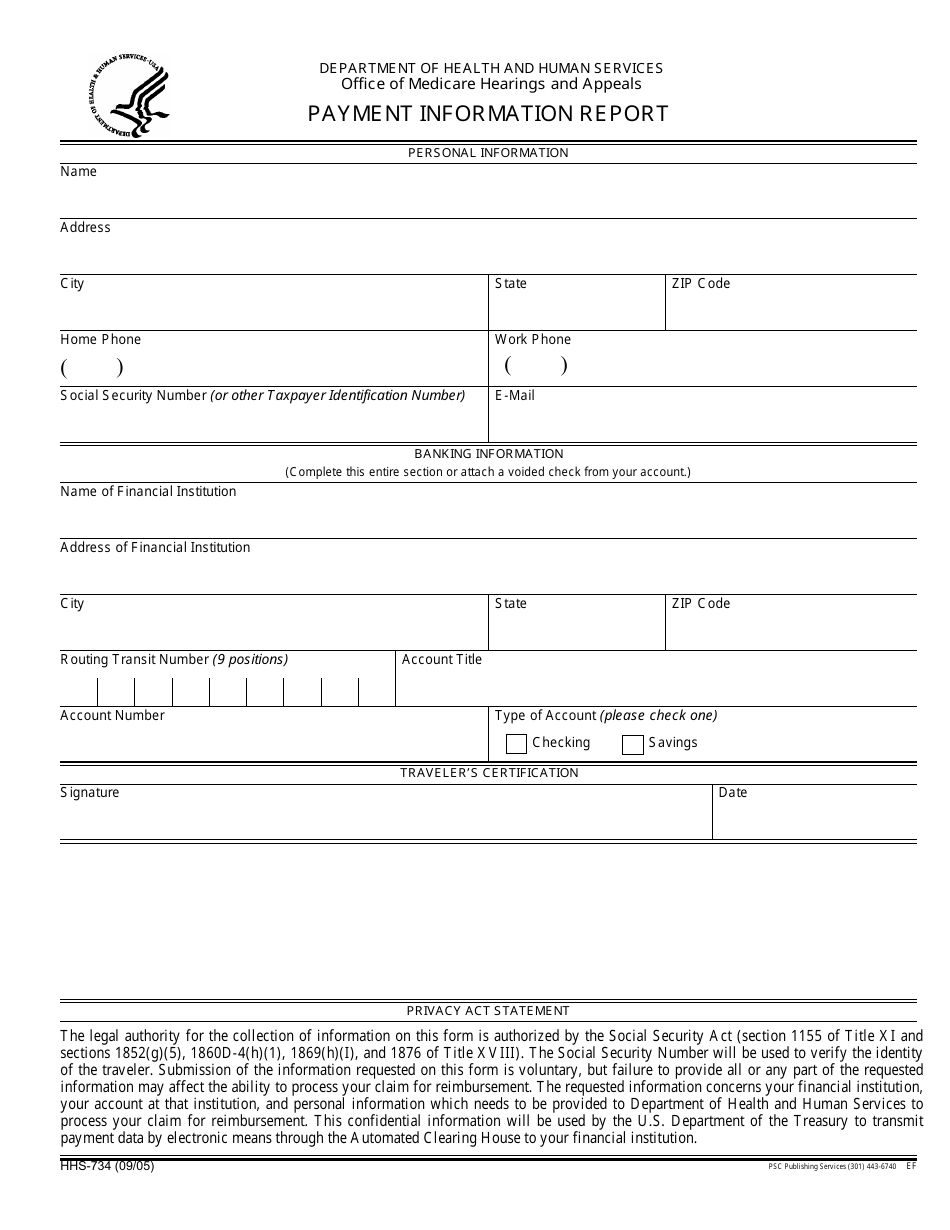 Form HHS734 Fill Out, Sign Online and Download Fillable PDF