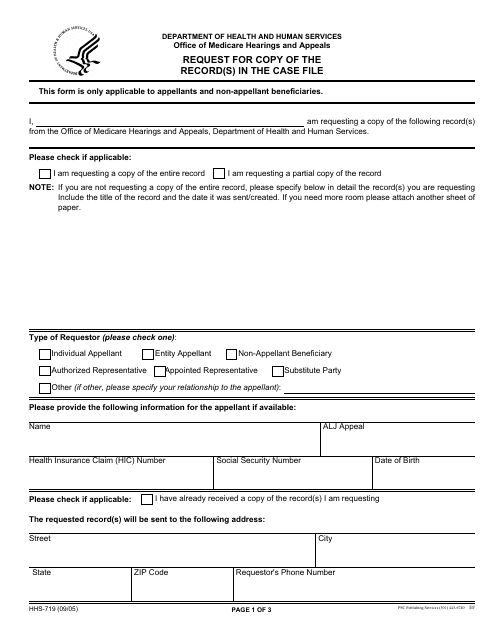Form HHS-719  Printable Pdf