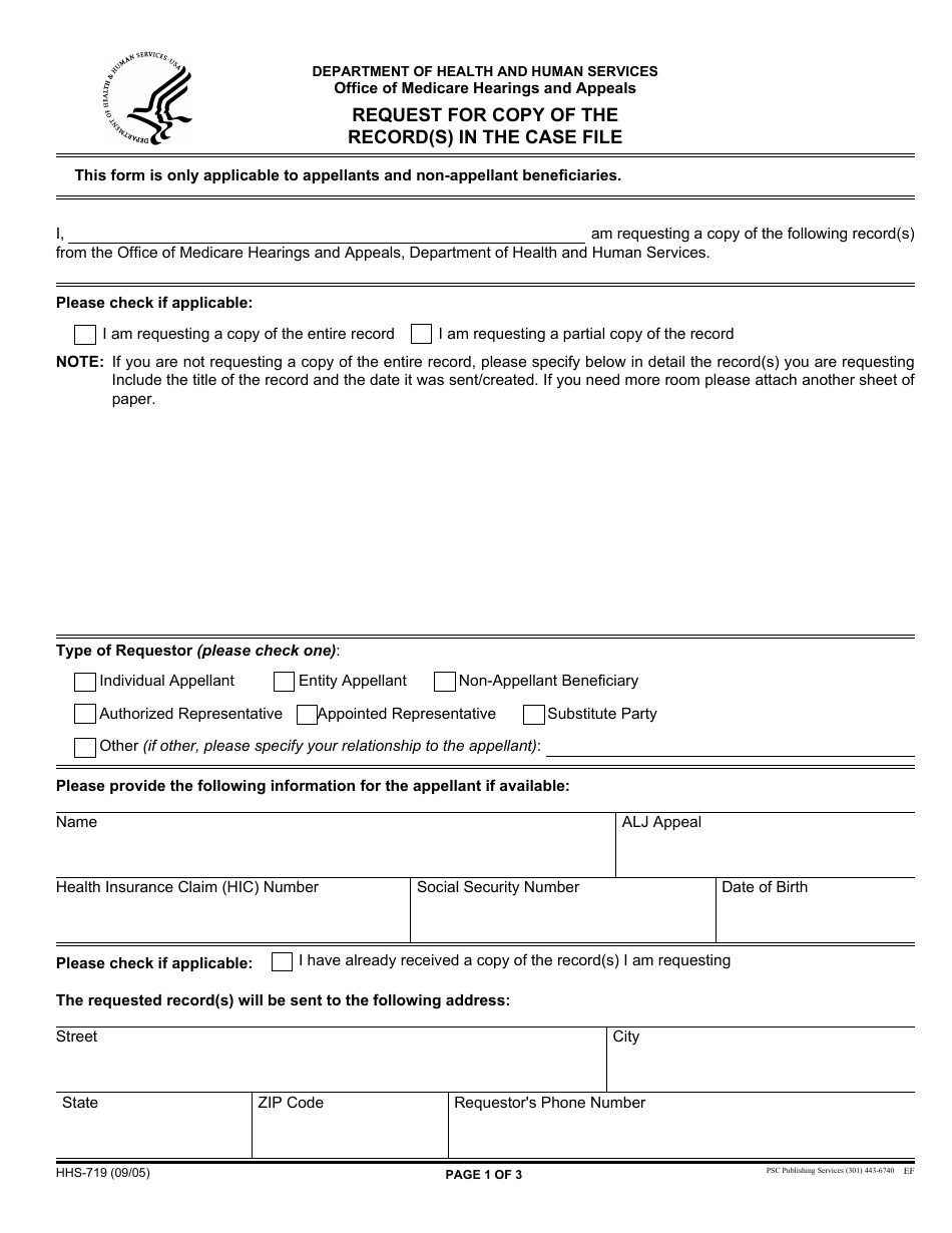 Form HHS-719 - Fill Out, Sign Online And Download Fillable PDF ...