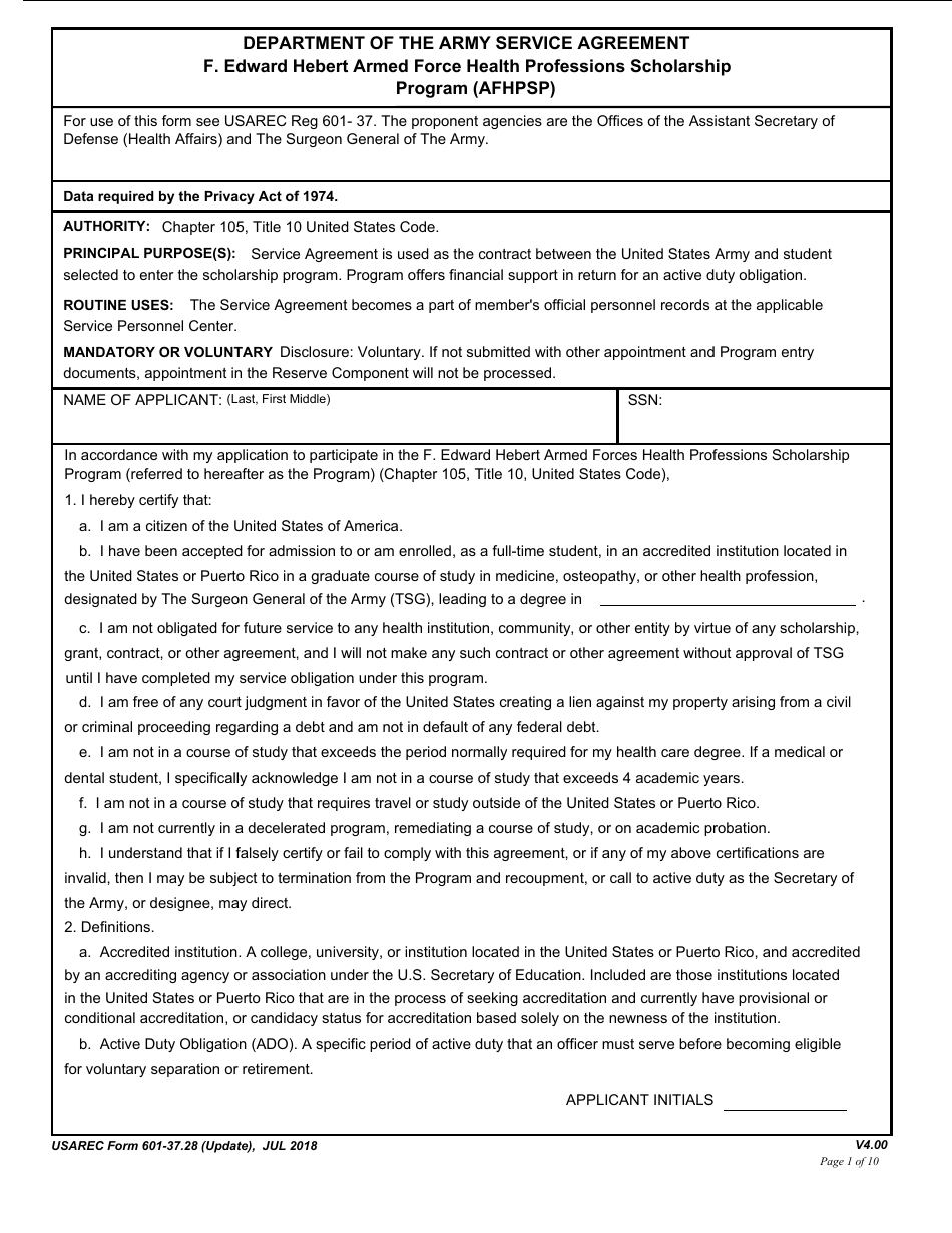 USAREC Form 601-37.28 - Fill Out, Sign Online and Download Fillable PDF ...