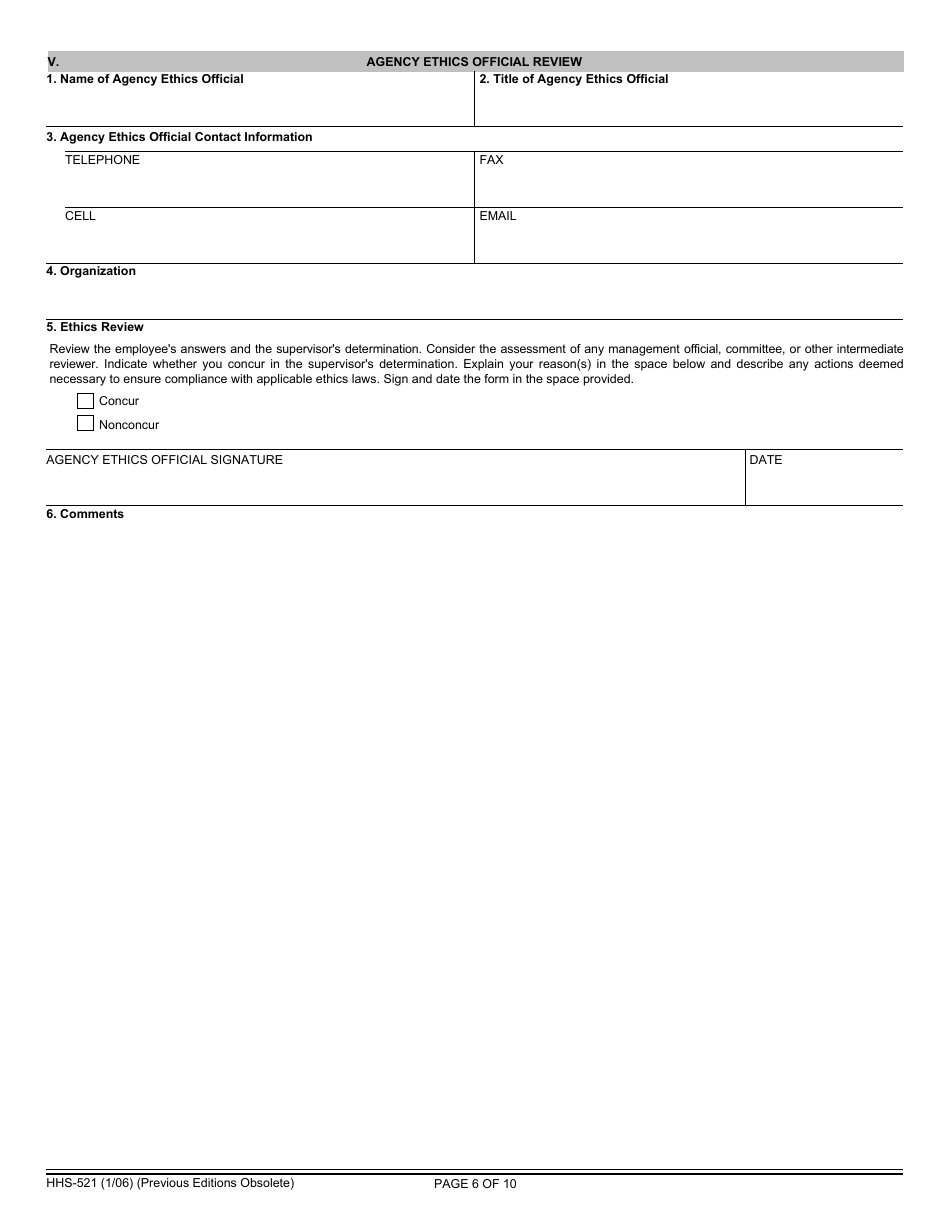 Form HHS-521 Annual Report of Outside Activity, Page 6