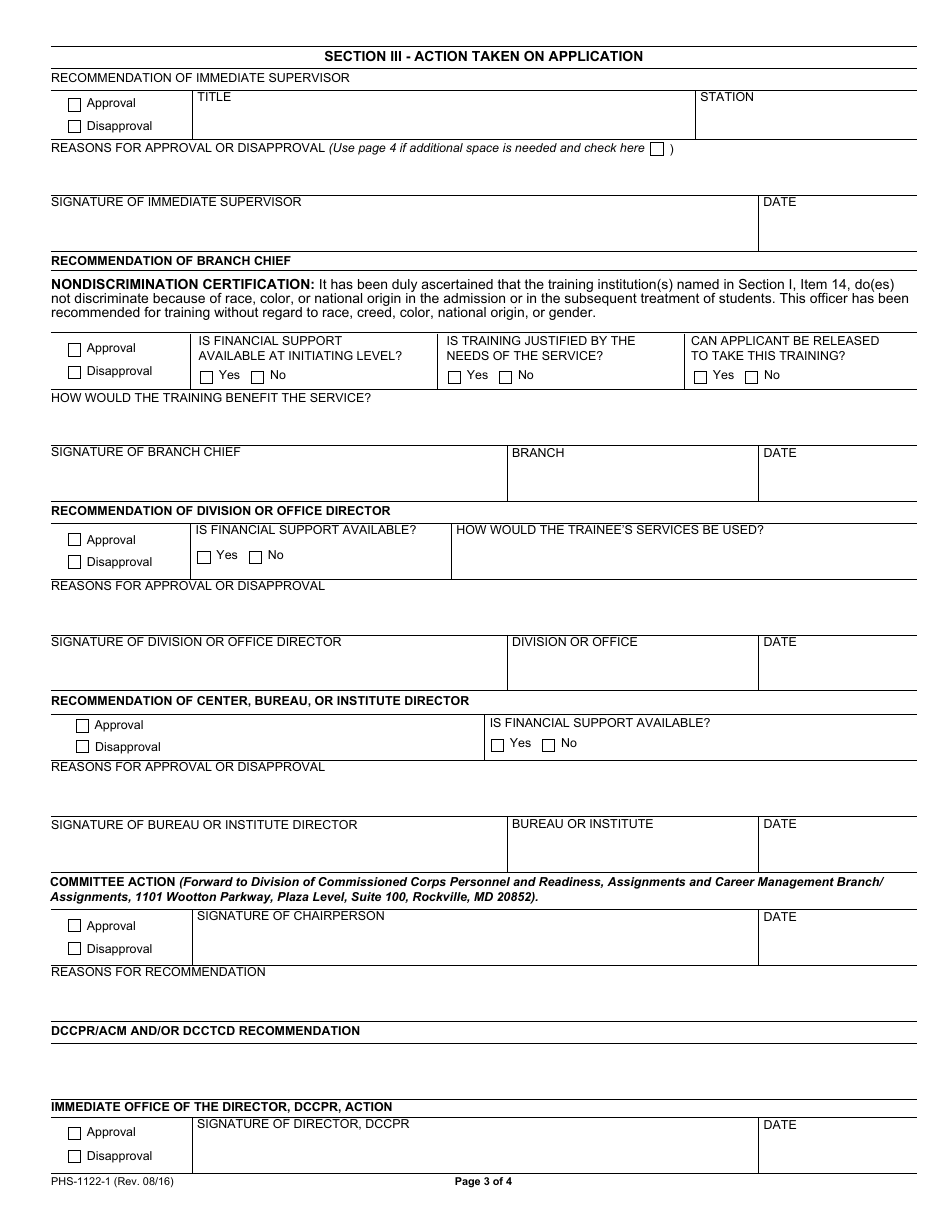 Form 1122-1 Application for Training for Phs Commissioned Personnel, Page 3