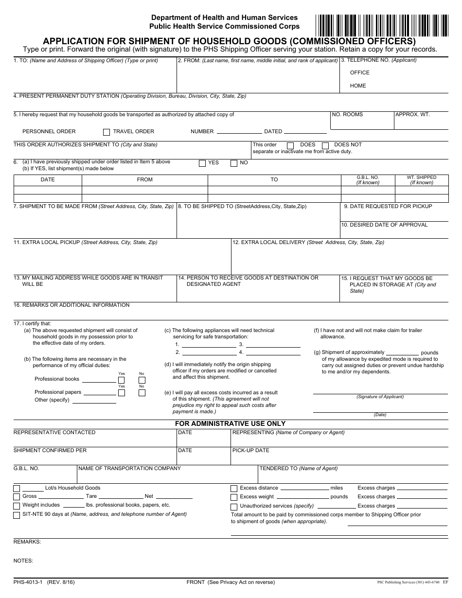 Form PHS-4013-1 - Fill Out, Sign Online and Download Fillable PDF ...