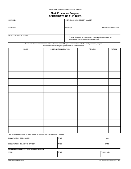 Form PHS-6051  Printable Pdf