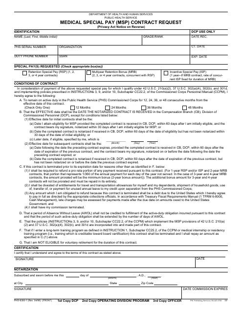Form PHS-6300-1 Medical Special Pay (Msp) Contract Request