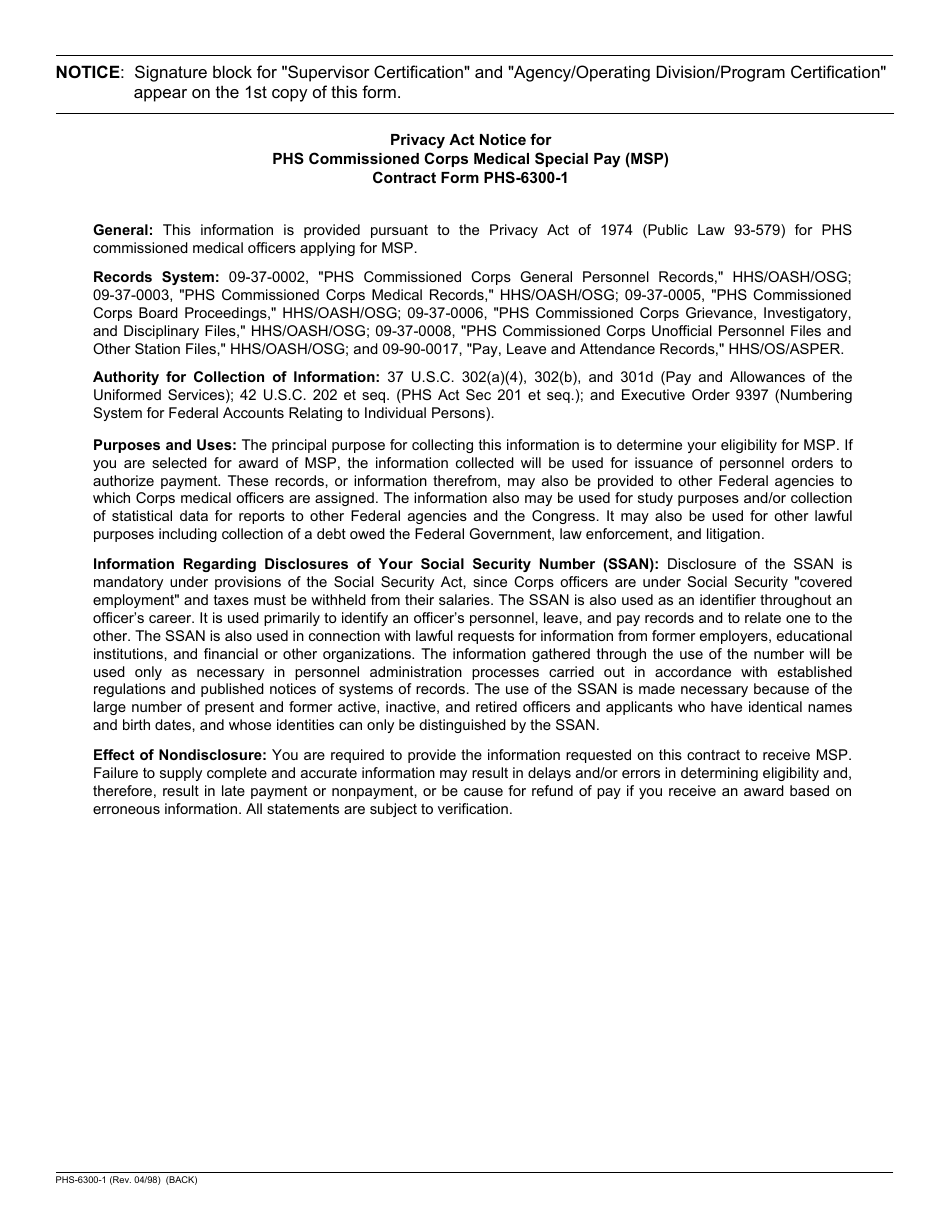 Form PHS-6300-1 Medical Special Pay (Msp) Contract Request, Page 3