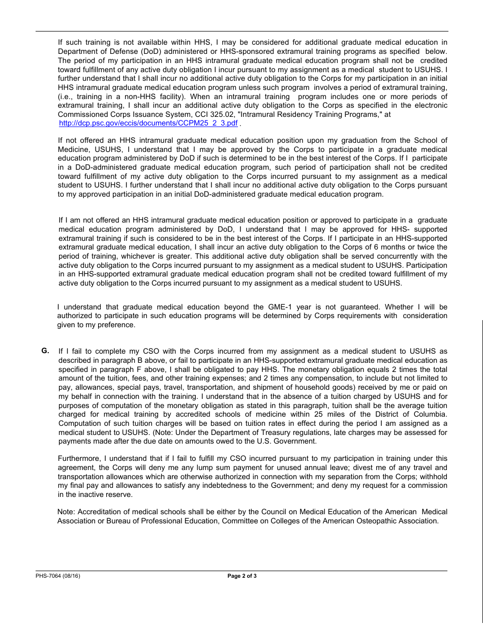 Form PHS-7064 Training Agreement, Page 2