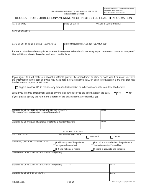 Form IHS-917  Printable Pdf