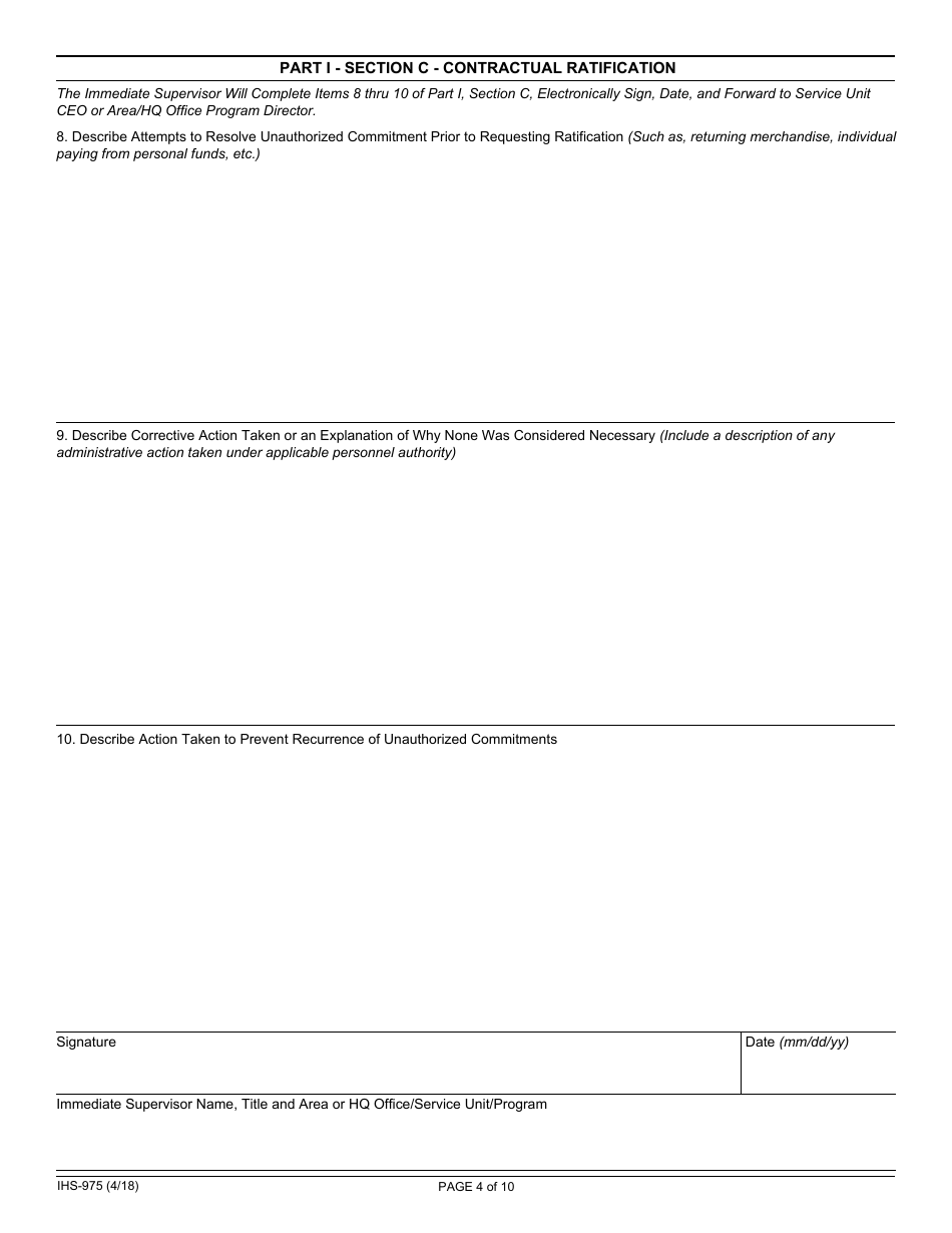 Form IHS-975 Request for Ratification of Unauthorized Commitment (Uac), Page 4