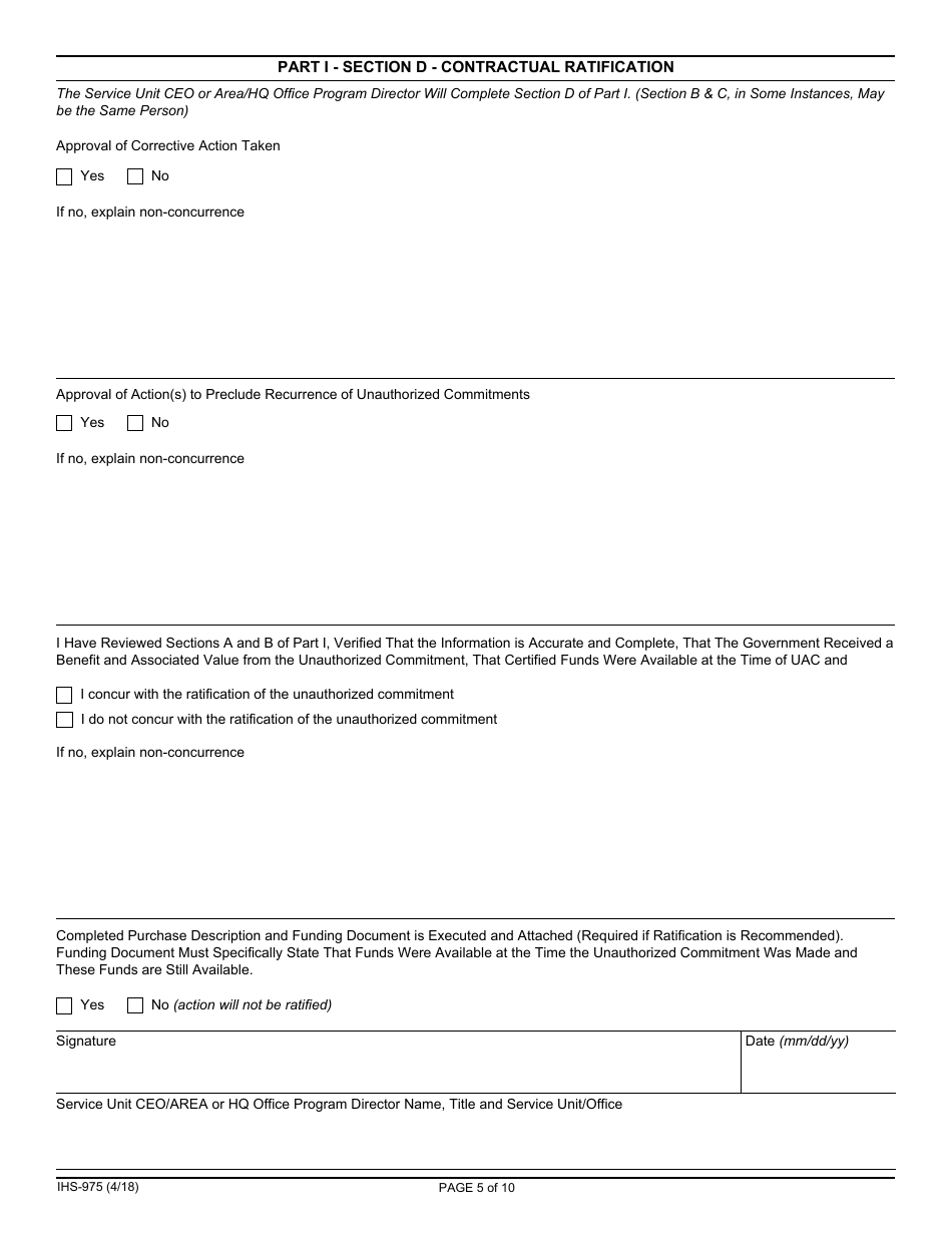 Form IHS-975 Request for Ratification of Unauthorized Commitment (Uac), Page 5