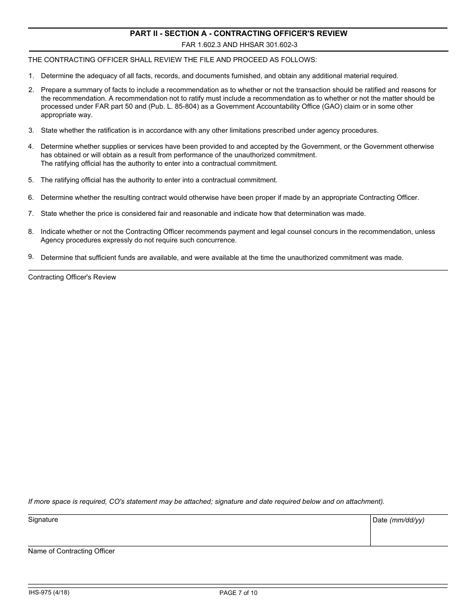 Form IHS-975 - Fill Out, Sign Online And Download Fillable PDF ...