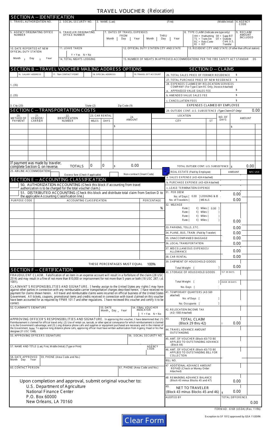 Form AD-616R Download Fillable PDF or Fill Online Travel ...