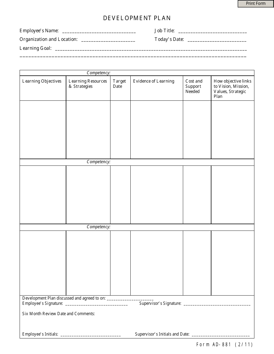 Form AD-881 Individual Development Plan, Page 1