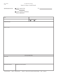 Document preview: DOE HQ Form 3790.8 Report of Safety or Health Hazard