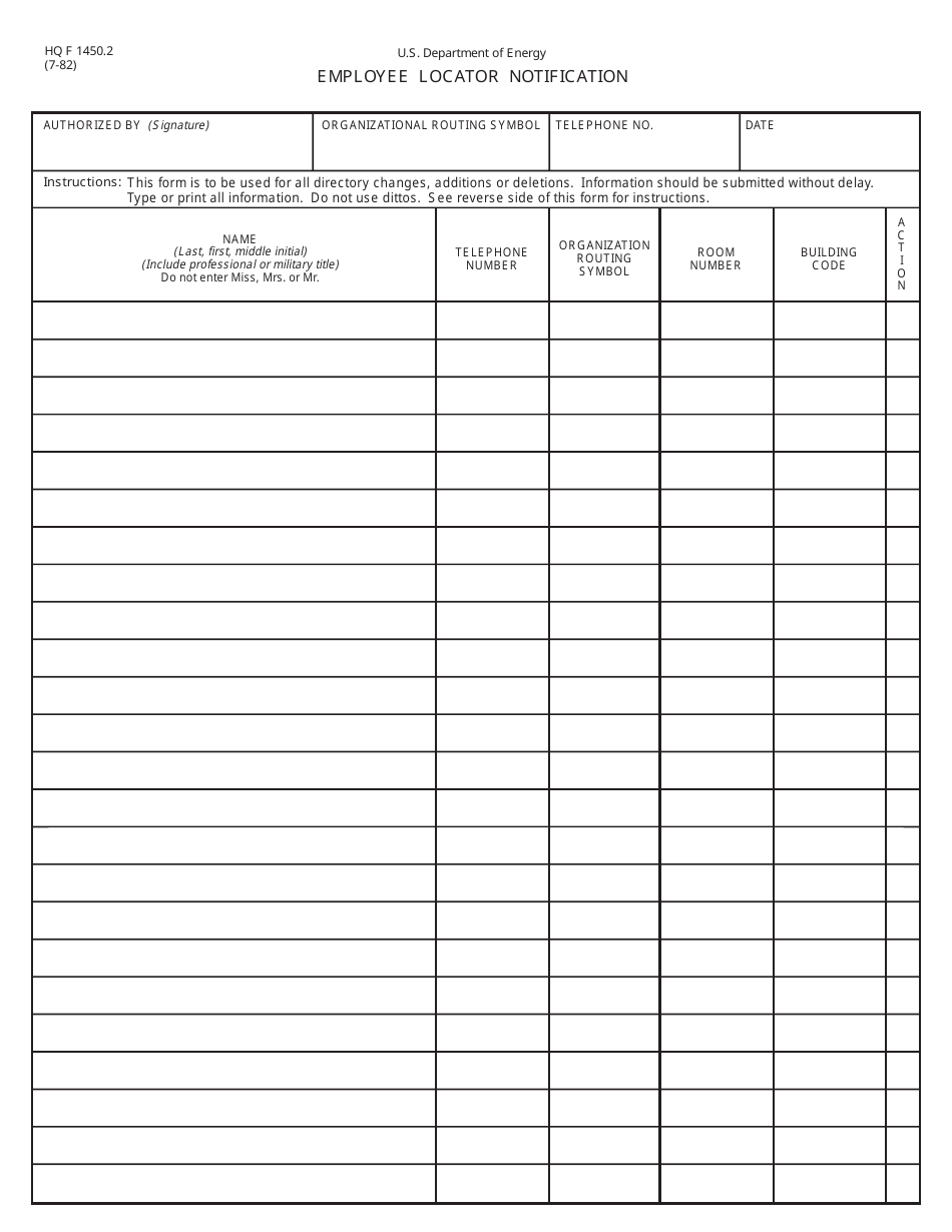 DOE HQ Form 1450.2 Employee Locator Notification, Page 1