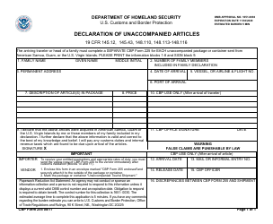 Document preview: CBP Form 255 Declaration of Unaccompanied Articles