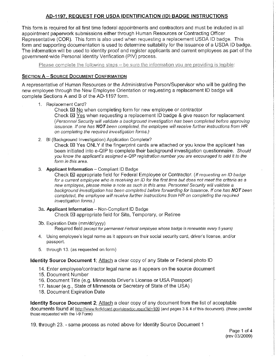 Download Instructions for Form AD-1997 Request for Usda Identification ...