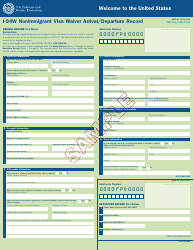 Document preview: Sample CBP Form I-94W Nonimmigrant Visa Waiver Arrival/Departure Record