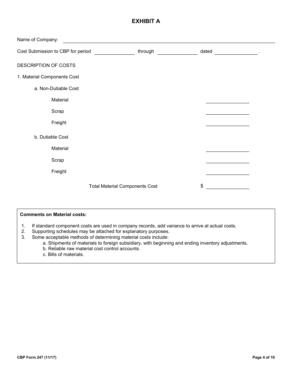 CBP Form 247 Cost Submission, Page 4