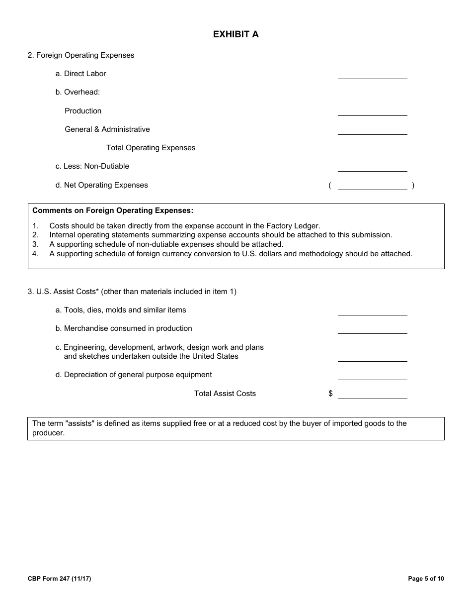 CBP Form 247 Cost Submission, Page 5