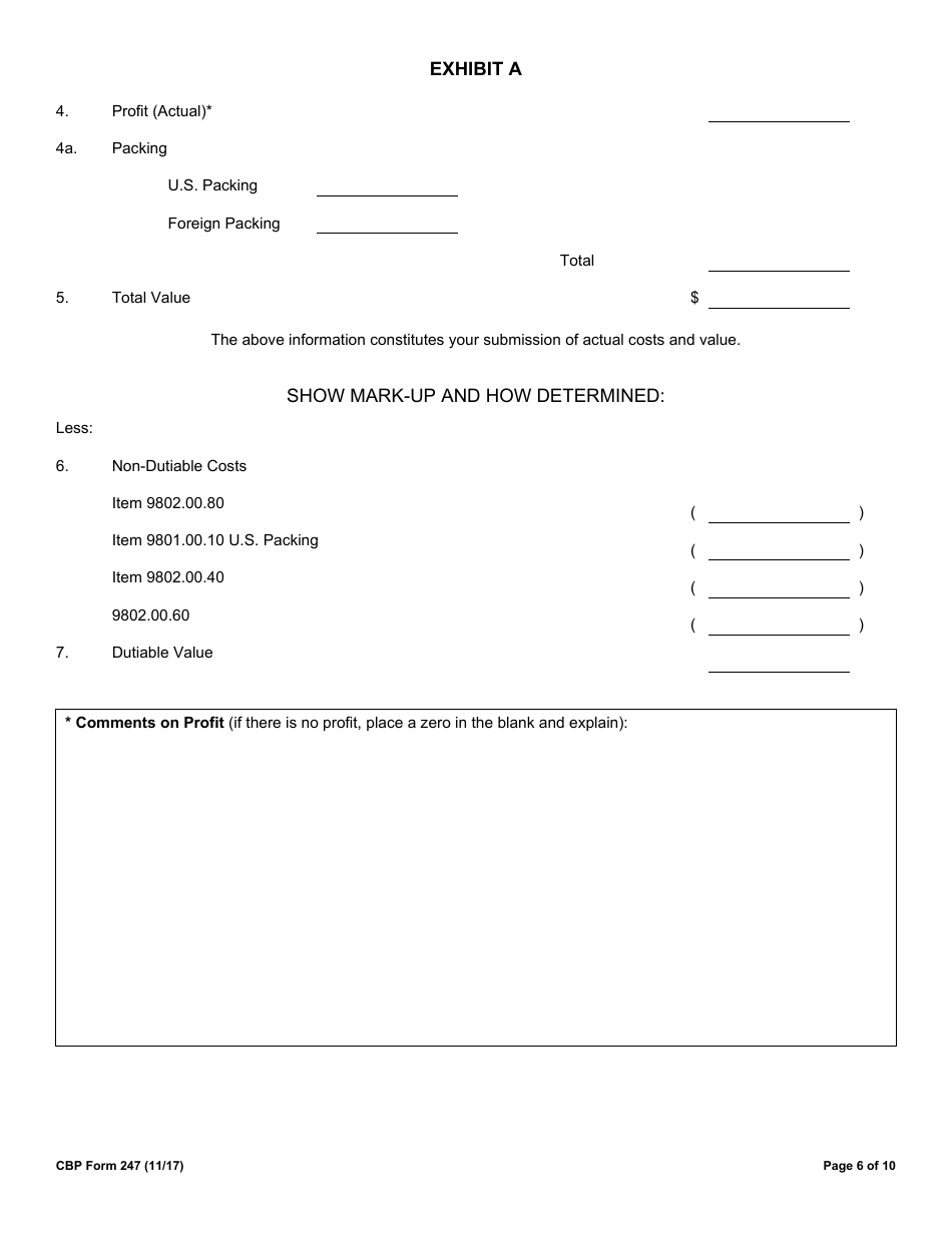CBP Form 247 Cost Submission, Page 6