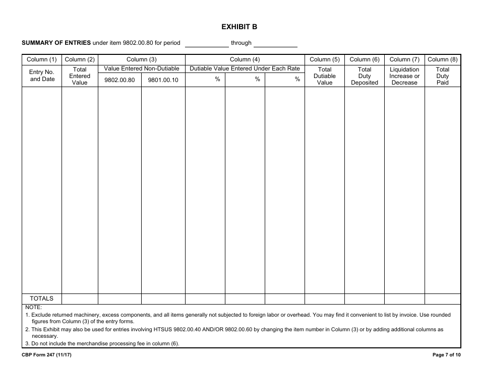 CBP Form 247 Cost Submission, Page 7