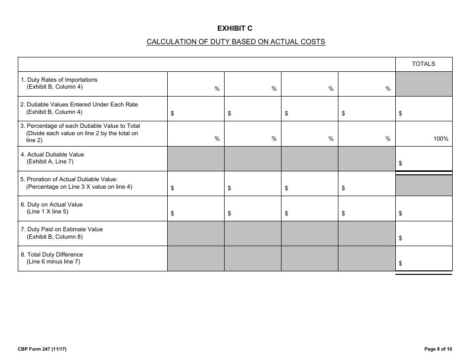 CBP Form 247 Cost Submission, Page 8