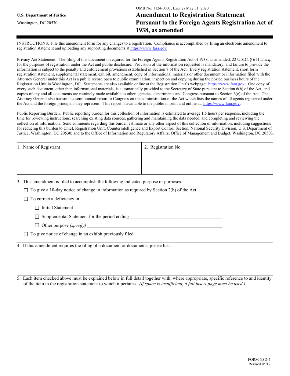 Form NSD-5 Amendment to Registration Statement Pursuant to the Foreign Agents Registration Act of 1938, Page 1