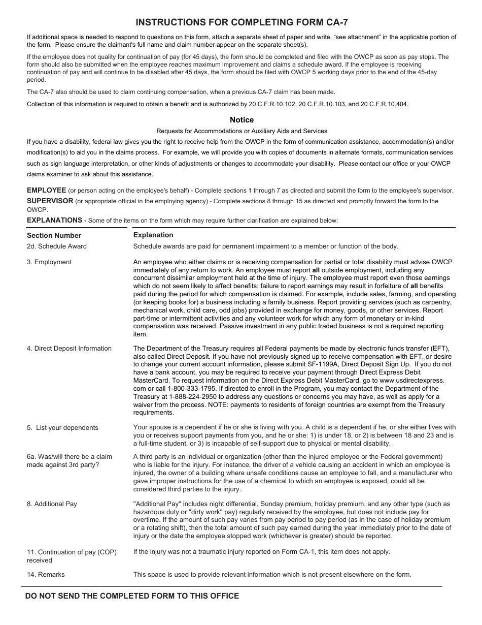 Form CA-7 Claim for Compensation, Page 3