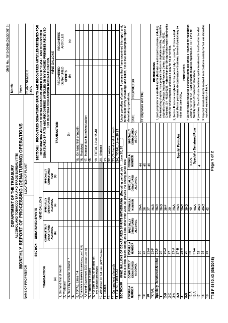 TTB Form 5110.43  Printable Pdf