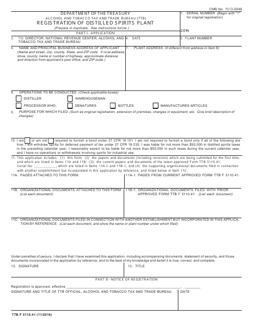 TTB Form 5110.41  Printable Pdf