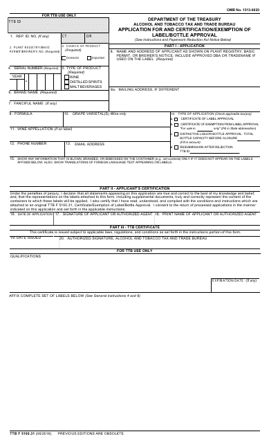 TTB Form 5100.31  Printable Pdf