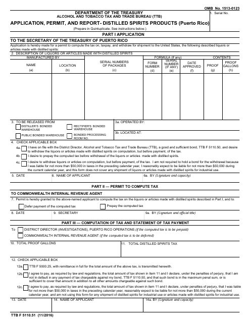 TTB Form 5110.51 Printable Pdf