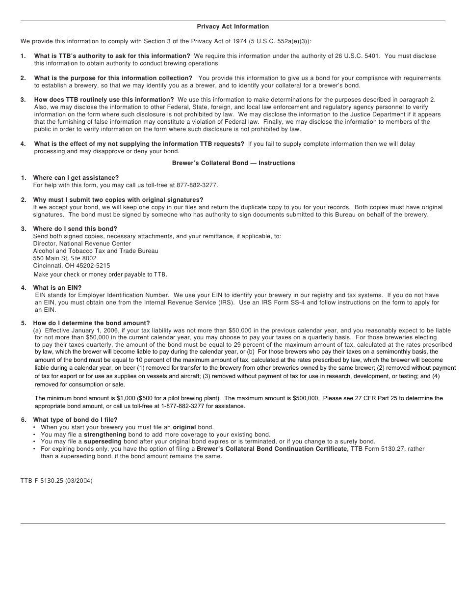TTB Form 5130.25 Brewers Collateral Bond, Page 3