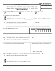 TTB Form 5200.3 &quot;Application for Permit to Manufacture Tobacco Products or Processed Tobacco or to Operate an Export Warehouse&quot;