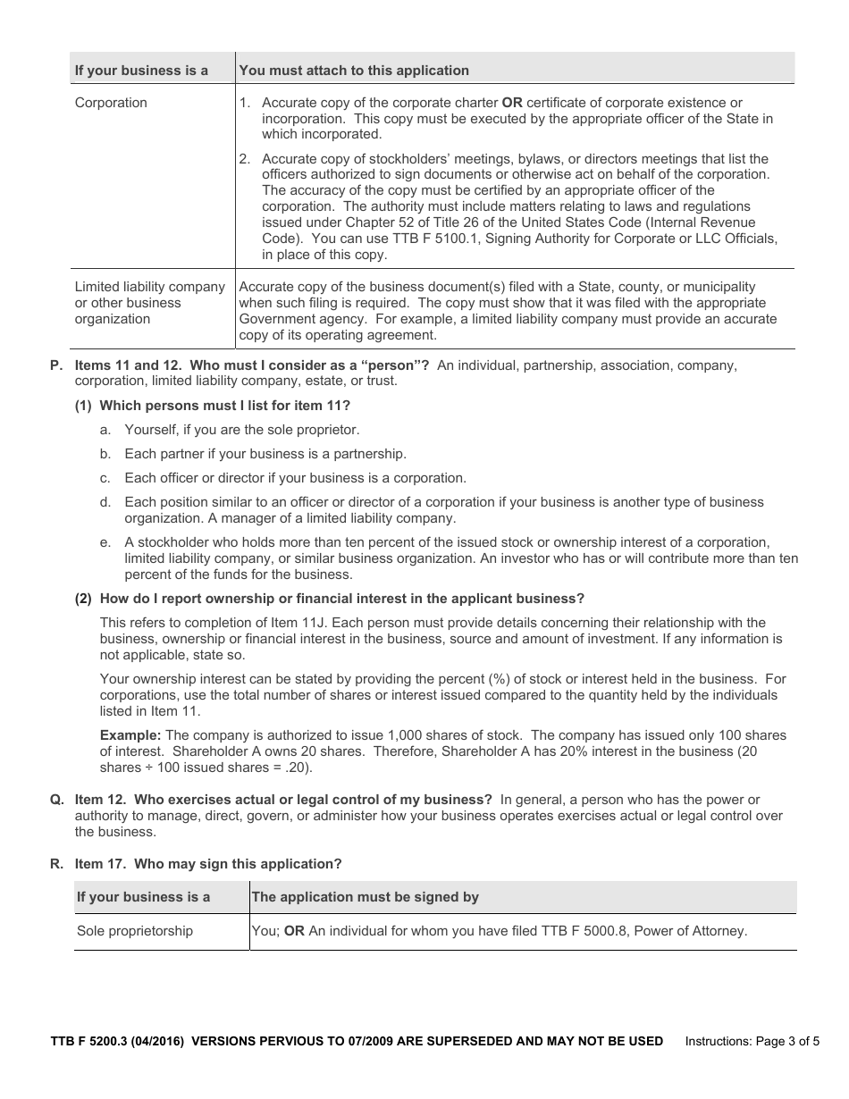 TTB Form 5200.3 Application for Permit to Manufacture Tobacco Products or Processed Tobacco or to Operate an Export Warehouse, Page 6