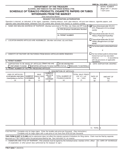 TTB Form 5200.7  Printable Pdf