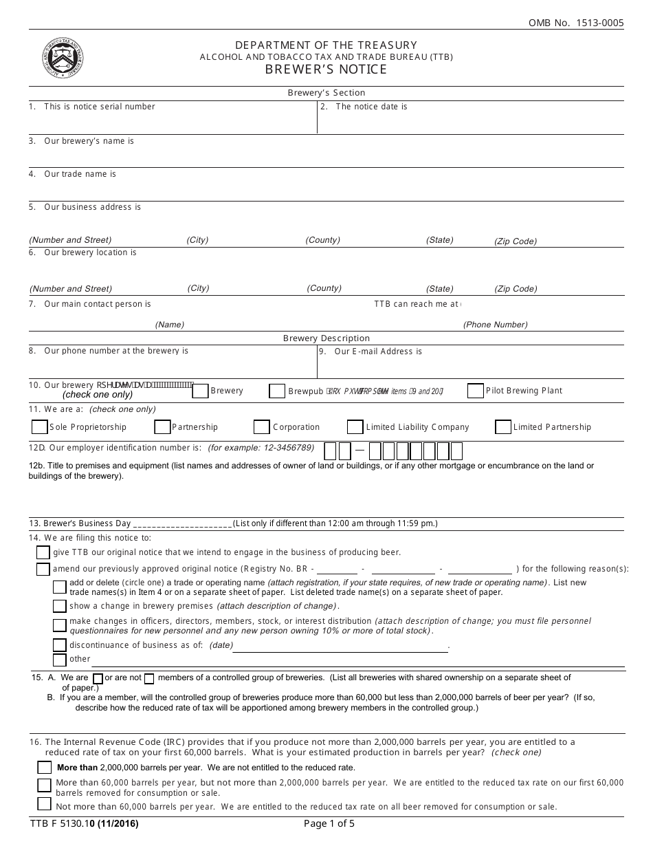 TTB Form 5130.10 - Fill Out, Sign Online and Download Fillable PDF ...