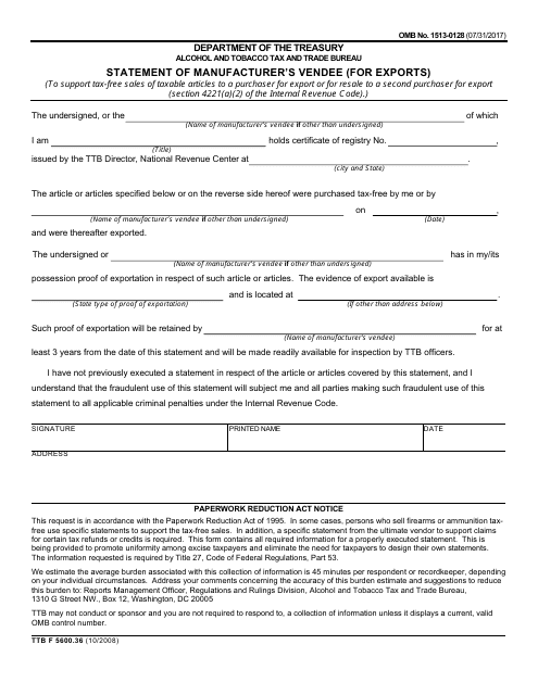 TTB Form 5600.36  Printable Pdf