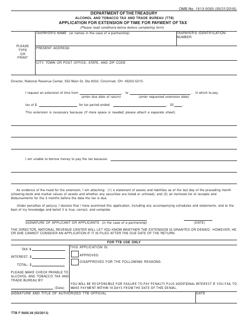 TTB Form 5600.38  Printable Pdf