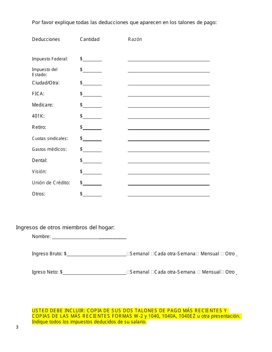 Declaracion De Divulgacion Financiera (Spanish), Page 3