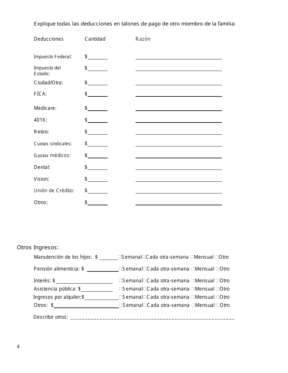Declaracion De Divulgacion Financiera (Spanish), Page 4