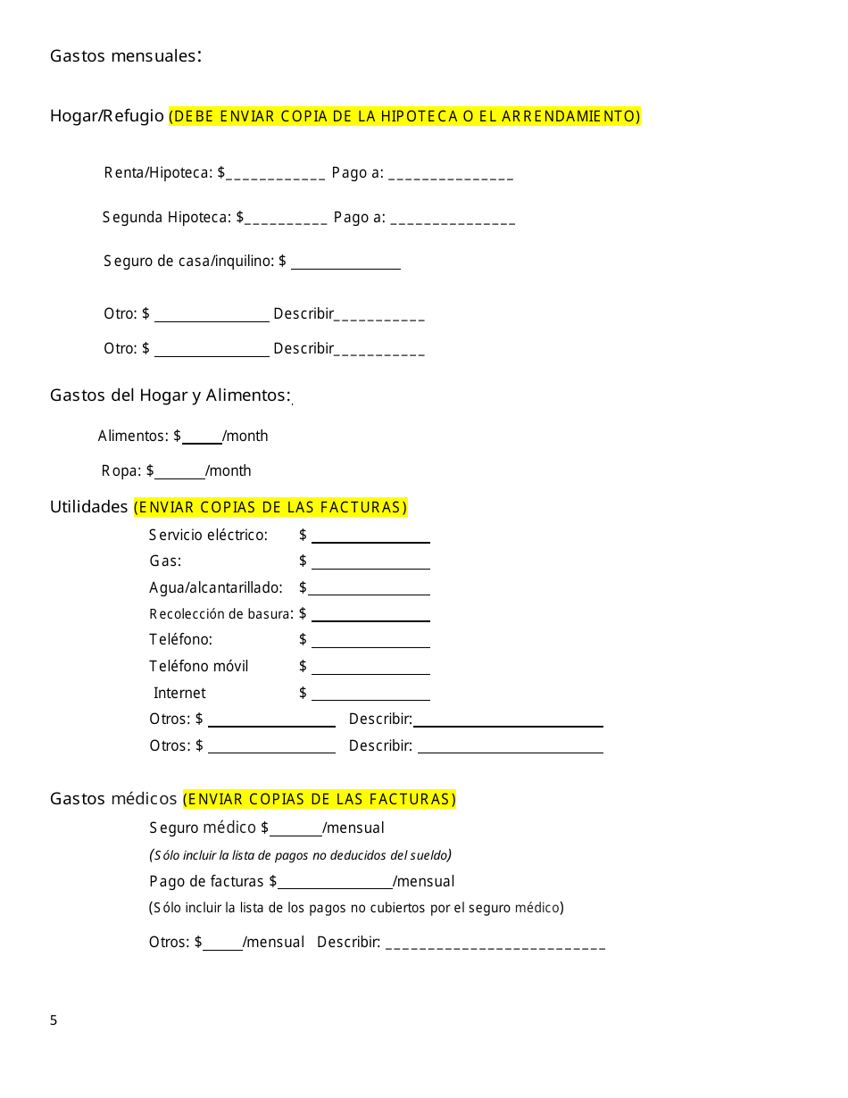 Declaracion De Divulgacion Financiera (Spanish), Page 5