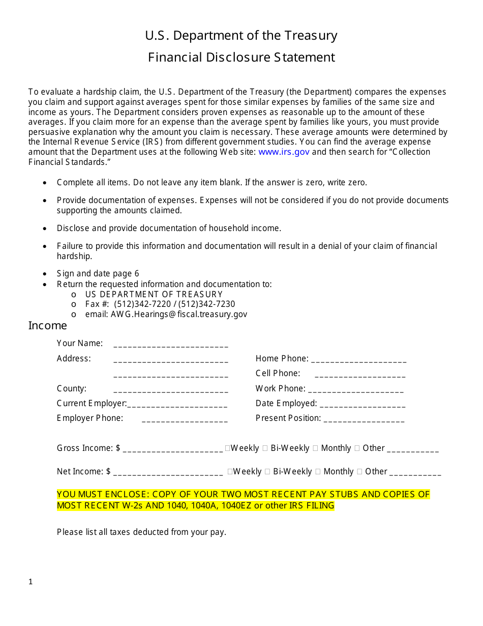 Financial Disclosure Statement Fill Out Sign Online and Download PDF