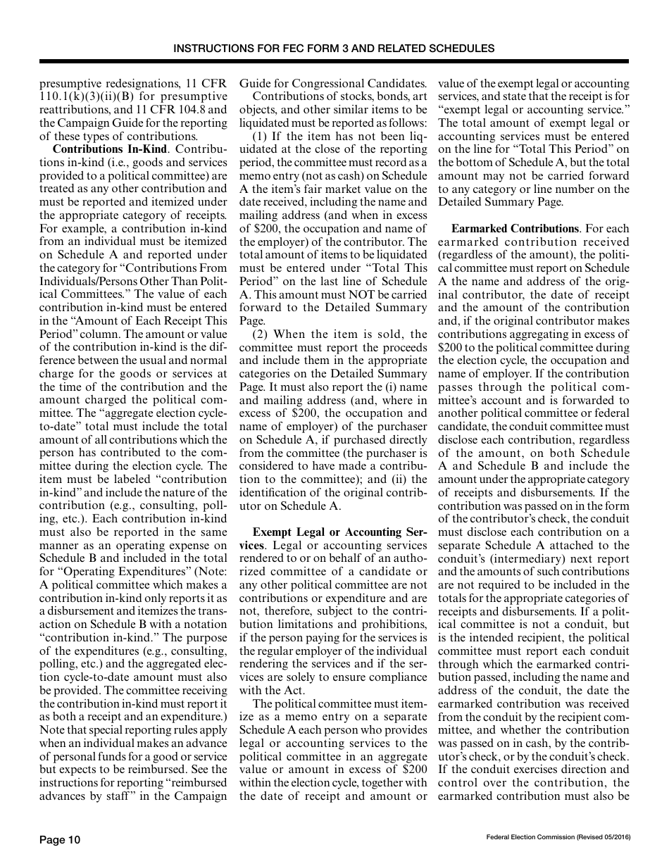 Instructions for FEC Form 3 Report of Receipts and Disbursements for an Authorized Committee, Page 10