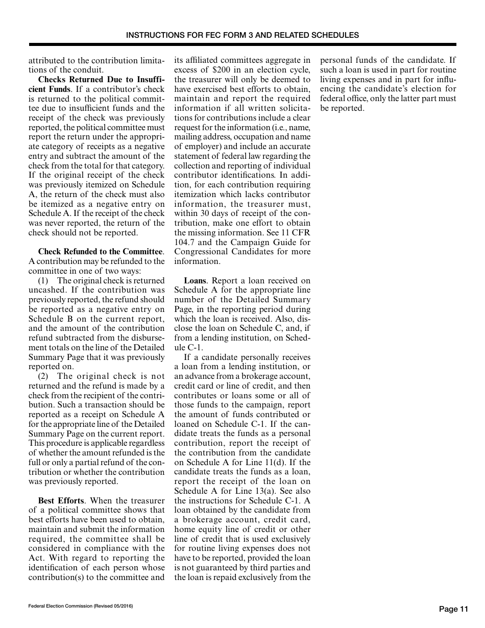 Instructions for FEC Form 3 Report of Receipts and Disbursements for an Authorized Committee, Page 11