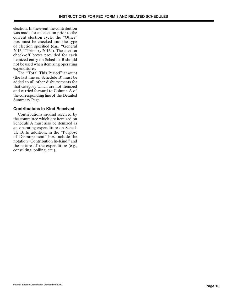 Instructions for FEC Form 3 Report of Receipts and Disbursements for an Authorized Committee, Page 13