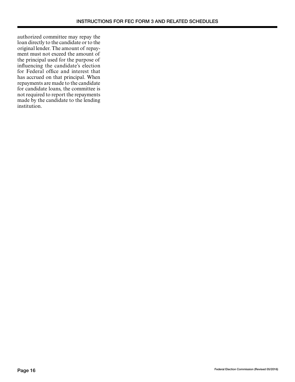Instructions for FEC Form 3 Report of Receipts and Disbursements for an Authorized Committee, Page 16